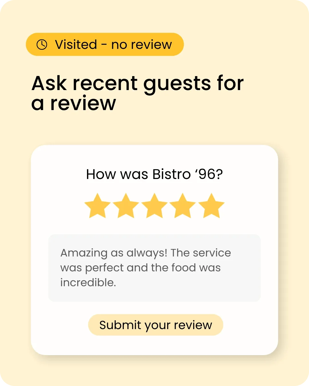 Campaign example: Ask recent guests for a review, with a five-star review card